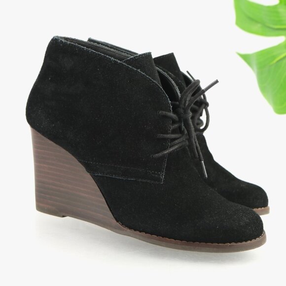 Lucky Brand Womens Yamene Boots Size 7.5 Black Suede Lace Up Wedge Heel Booties - Picture 13 of 13